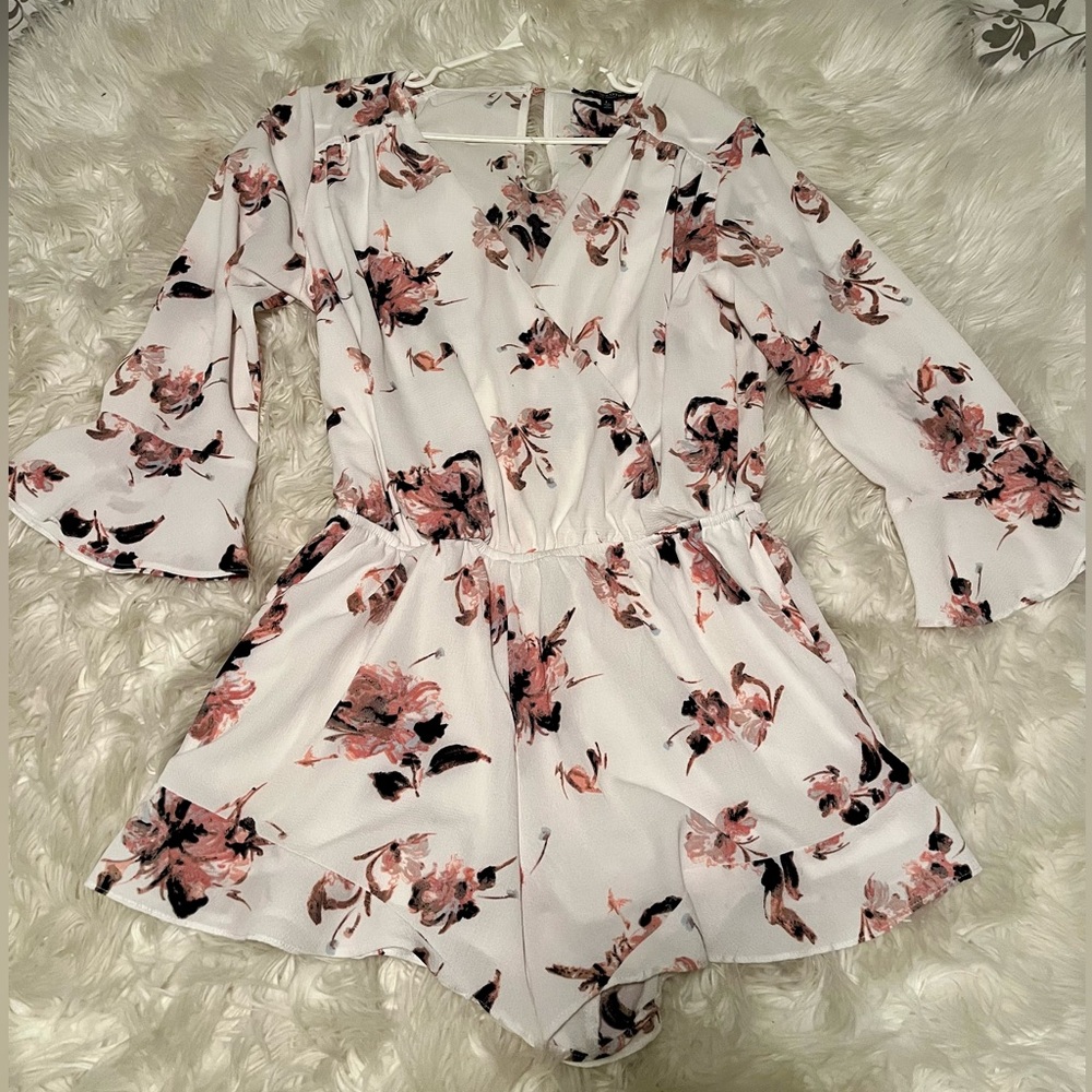 White and pink floral romper - one clothing
